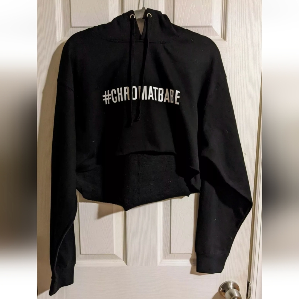 Chromat Cropped Hoodie L Sporty Black White #Chromatbabe Rare Athleisure